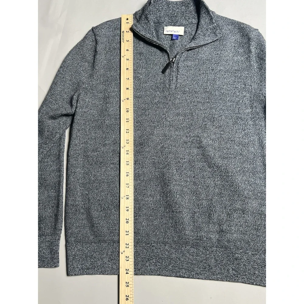 Artifact Gray Merino Wool Knit 1/4 Zip Mock Neck Pullover Sweater Men's Large
